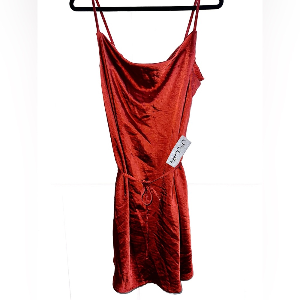 Burnt orange satin mini dress